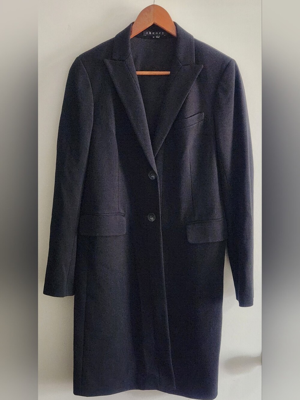 Theory Coat Womens Medium Single Breasted Black Mid Length